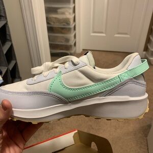 Nike Waffle Debut White and Mint Green with football grey trim Sneakers